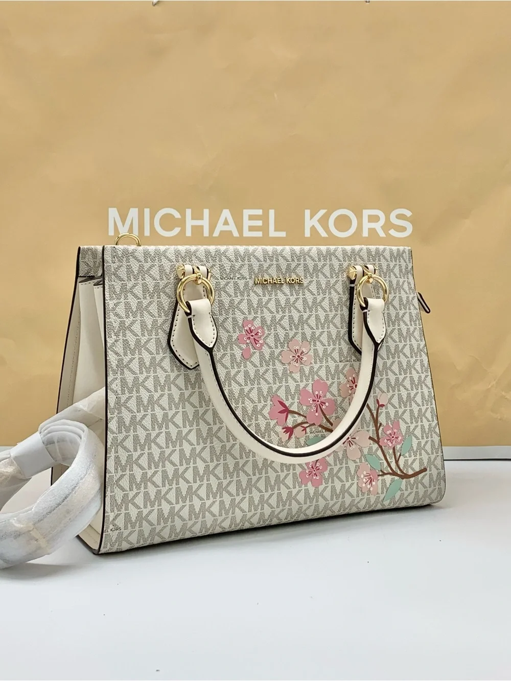 NWT Michael Kors Marilyn Medium Embellished Signature Logo Satchel